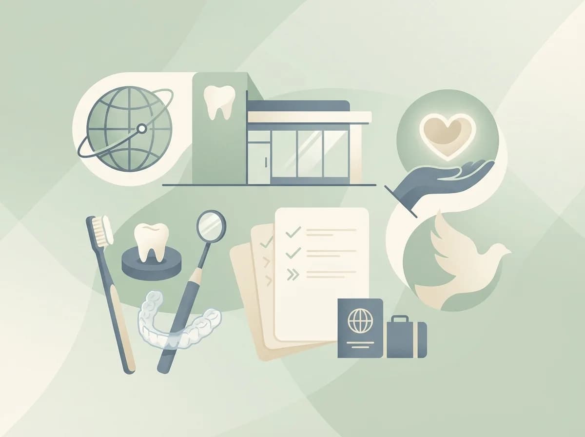 Editorial illustration for dental travel planning articles