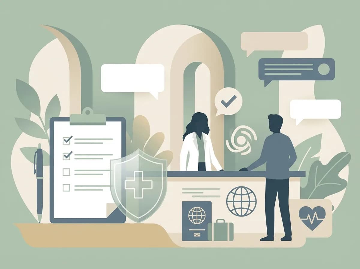 Editorial illustration of pre-travel eligibility screening