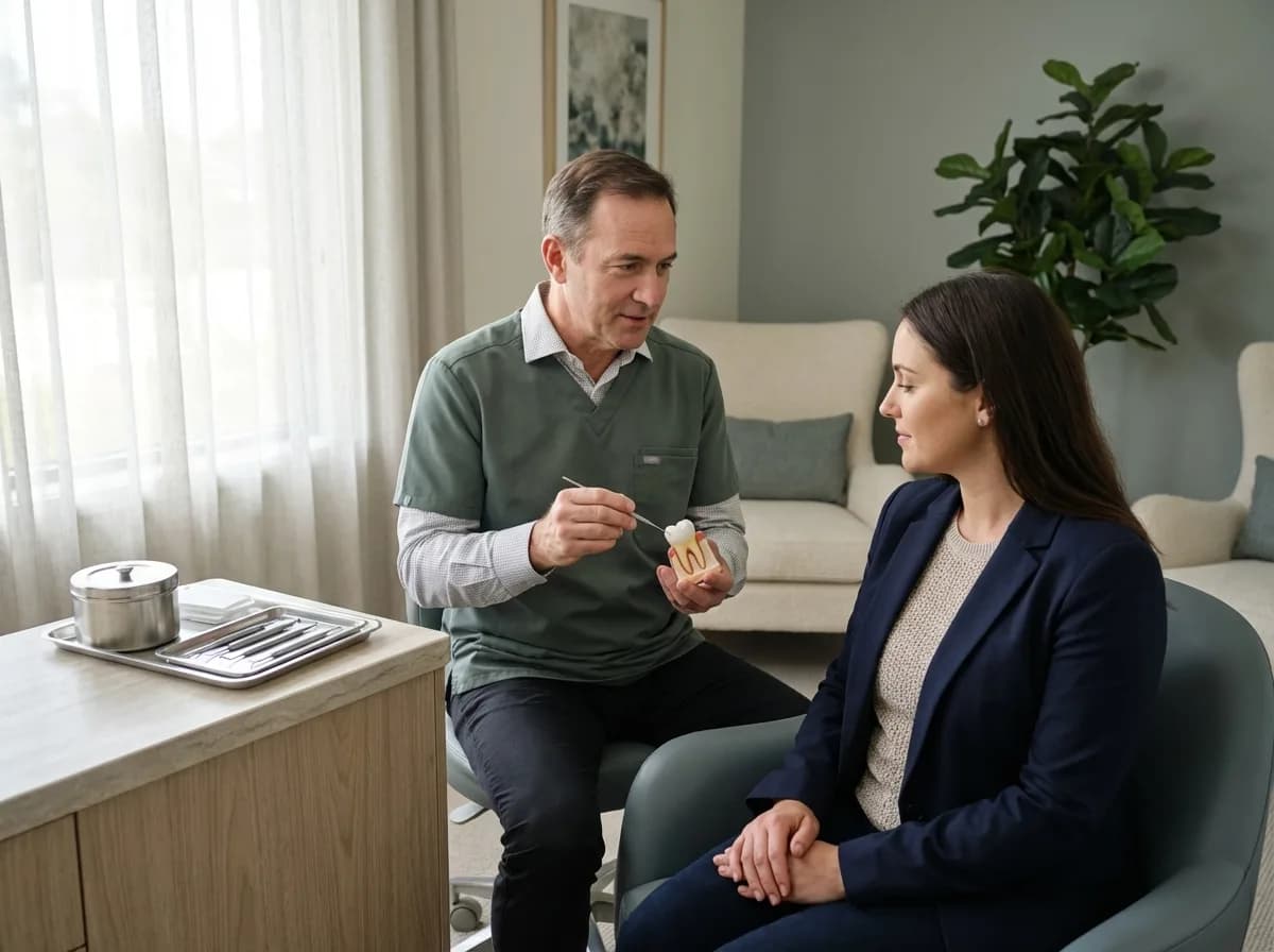Photorealistic scene of urgent endodontic care planning